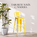 TABURETE TOLIX 64CM BLANCO CON ASIENTO DE MADERA