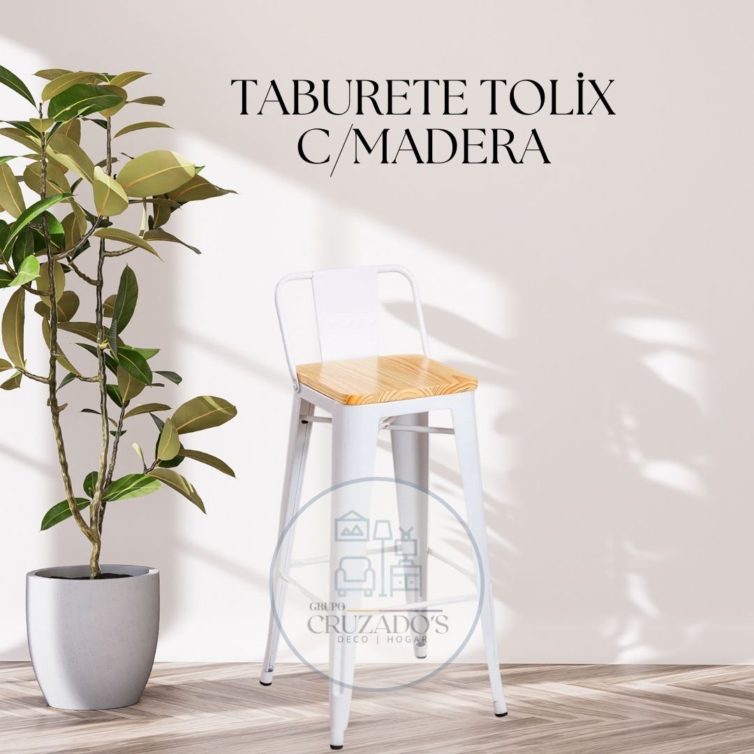 TABURETE TOLIX 77CM CON ASIENTO DE MADERA