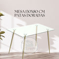 Mesa Rectangular vidrio 130x80 PATAS DORADAS