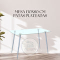 Mesa Rectangular vidrio 130x80 PATAS PLATEADAS