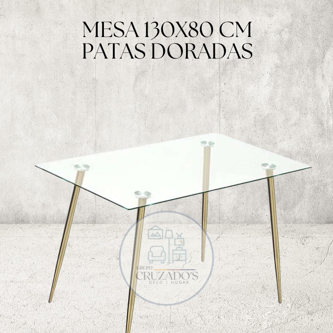 JUEGO COMEDOR 130x80 MESA BASE DORADA + SILLAS RADAR