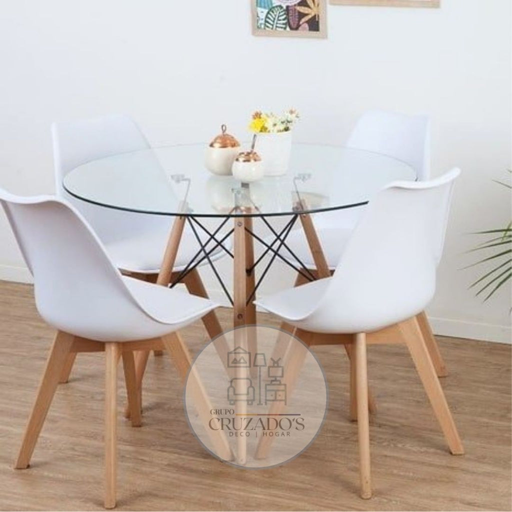 Dining room Round table 100 cm + tulip chairs