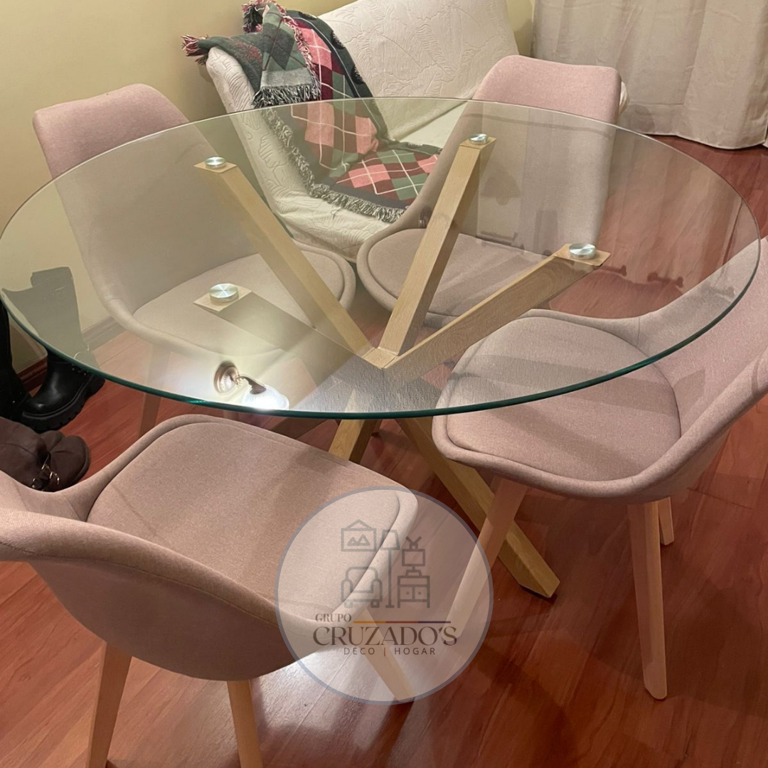 Comedor circular 100cm + 4 Silla Tulip Lino