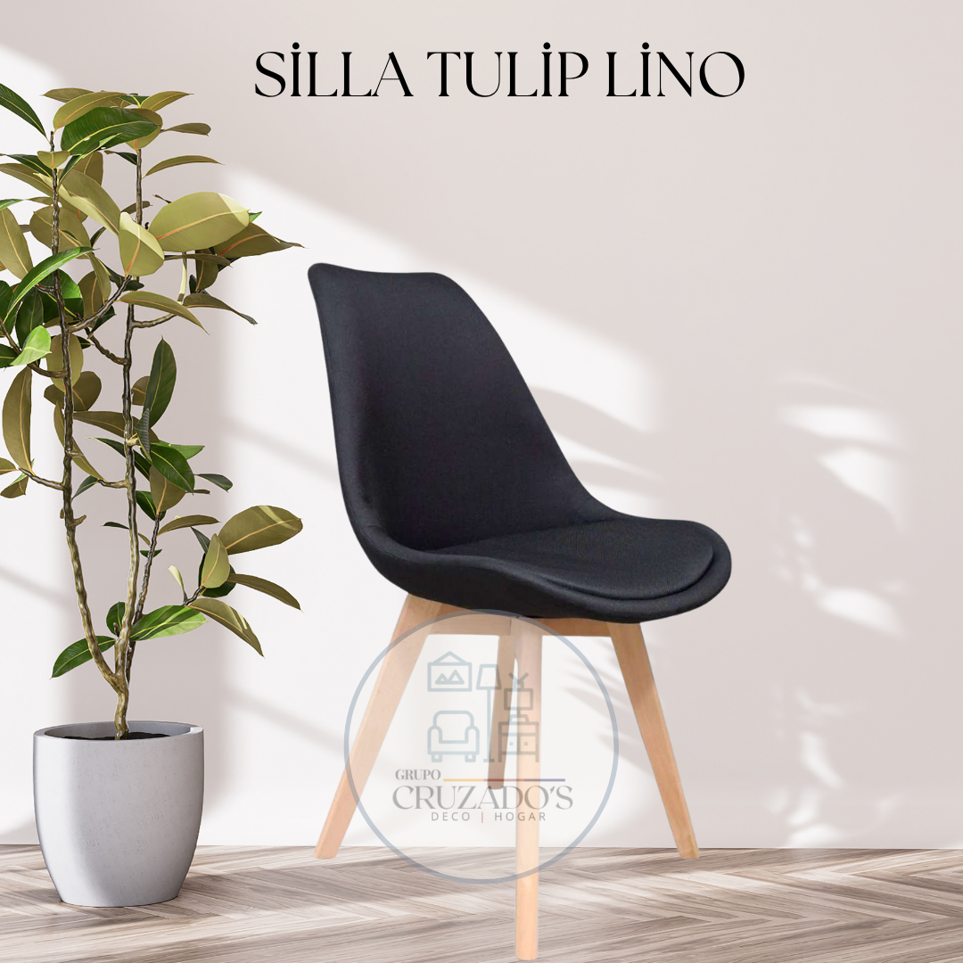 Comedor circular 100cm + 4 Silla Tulip Lino