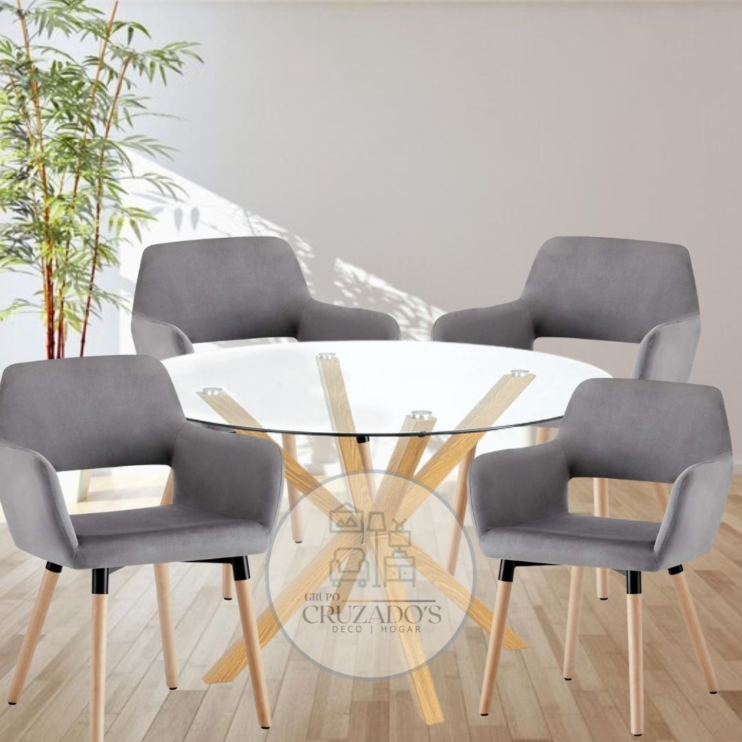 COMEDOR MESA CIRCULAR  100 cm+ SITIALES BOSTON FELPA