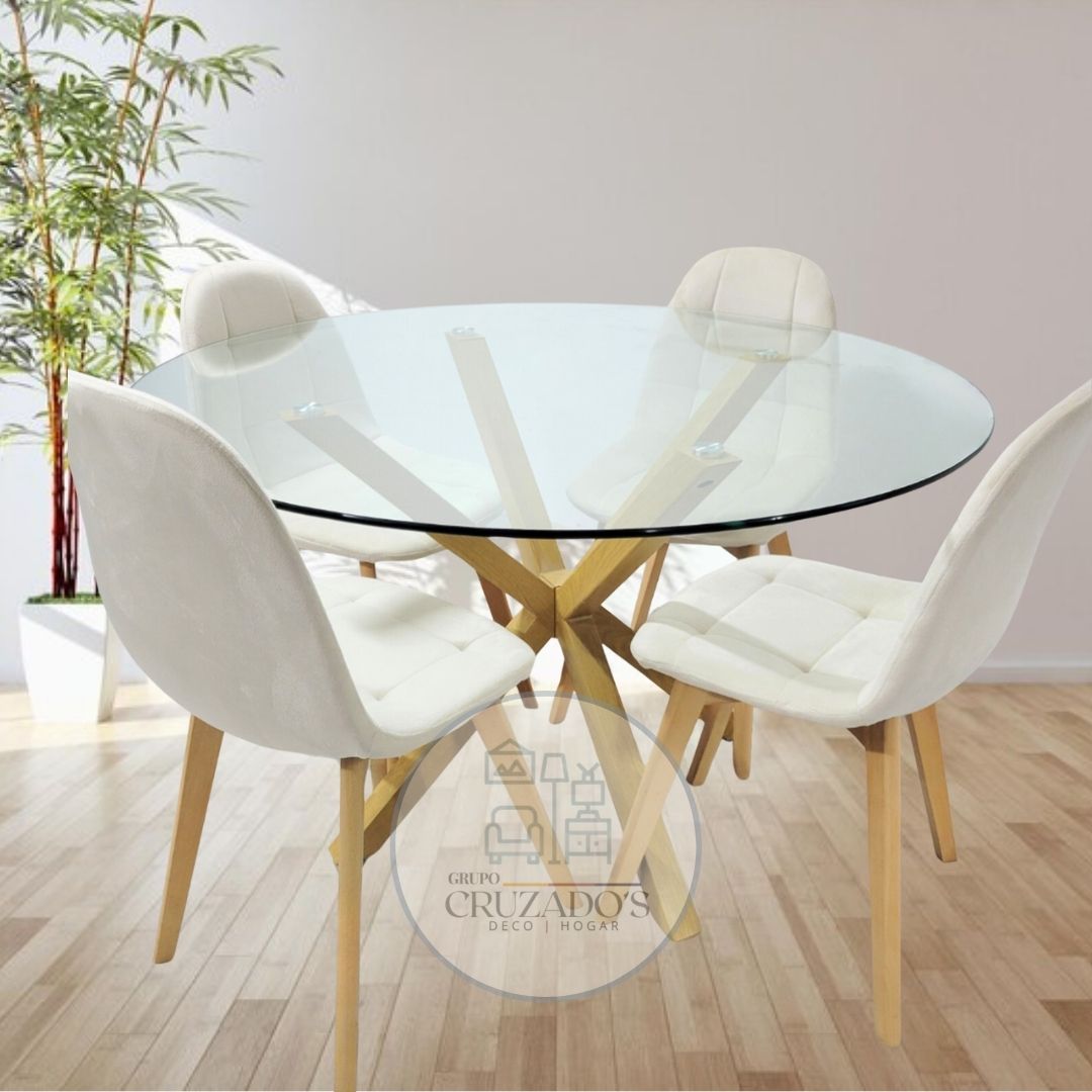 COMEDOR MESA CIRCULAR  120 cm+ SILLAS CAPITONE FELPA
