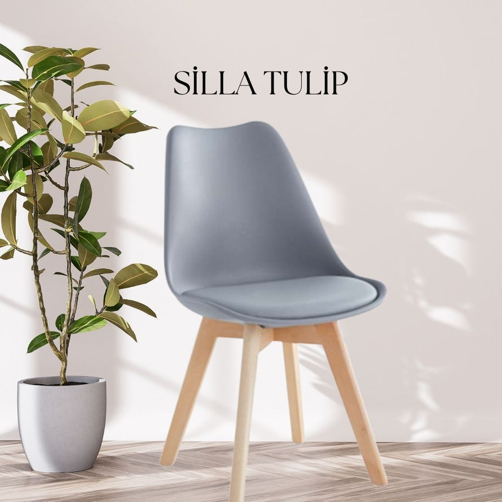 Juego de comedor: mesa redonda de 80 cm más 4 sillas Tulip