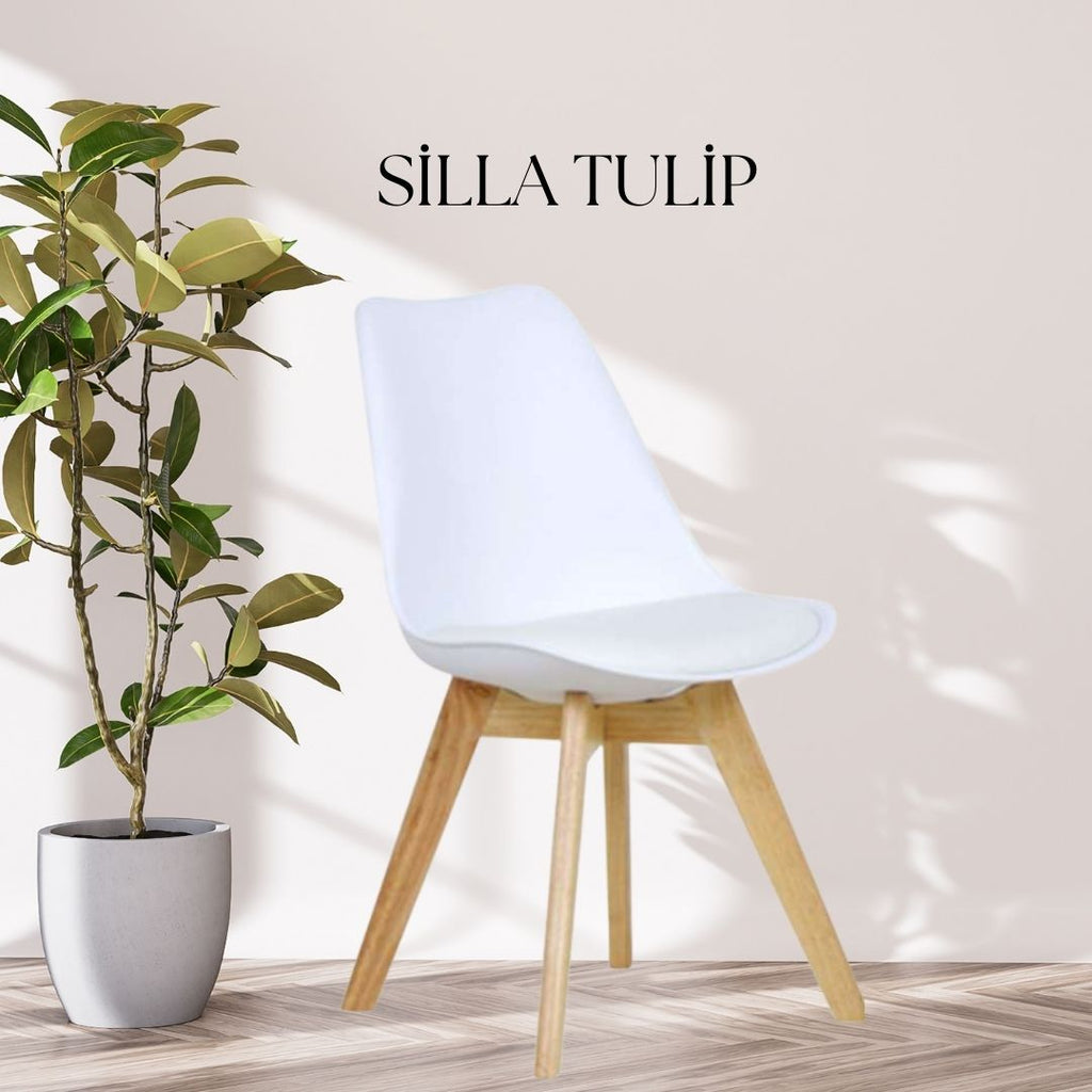 Juego de comedor: mesa redonda de 80 cm más 4 sillas Tulip