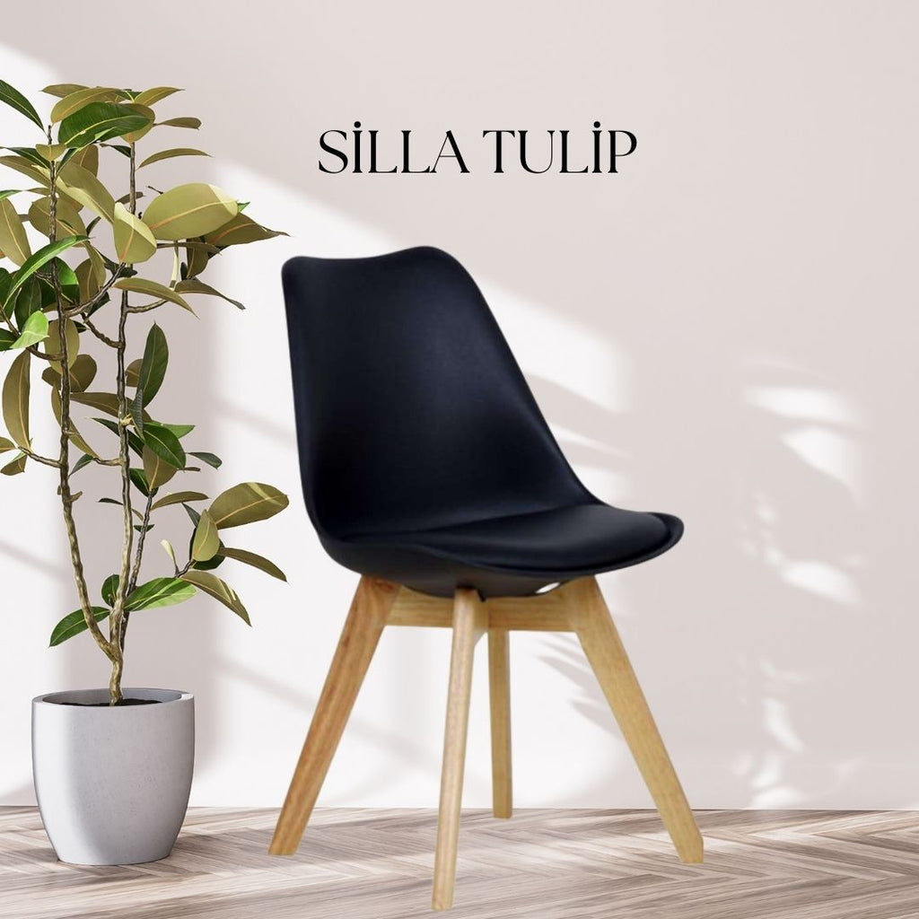 Juego de comedor: mesa redonda de 80 cm más 4 sillas Tulip