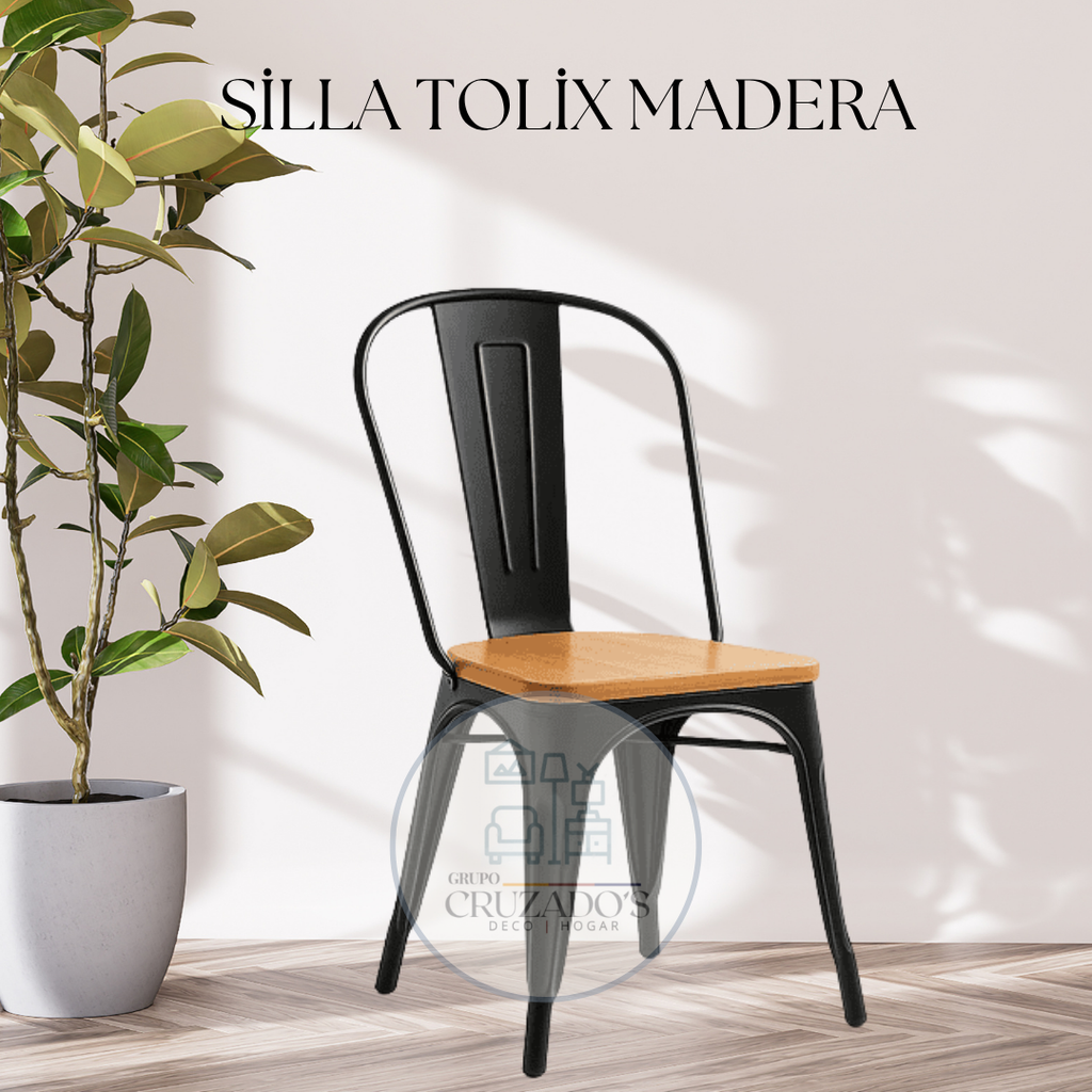 PACK 4 Sillas Tolix asiento de madera