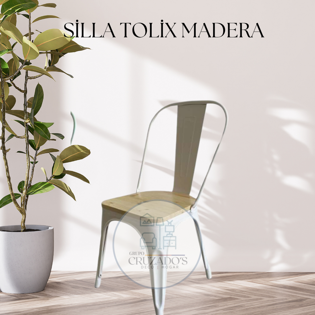 PACK 4 Sillas Tolix asiento de madera