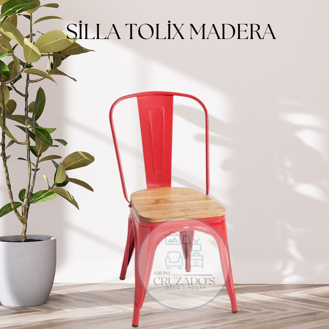 PACK 4 Sillas Tolix asiento de madera