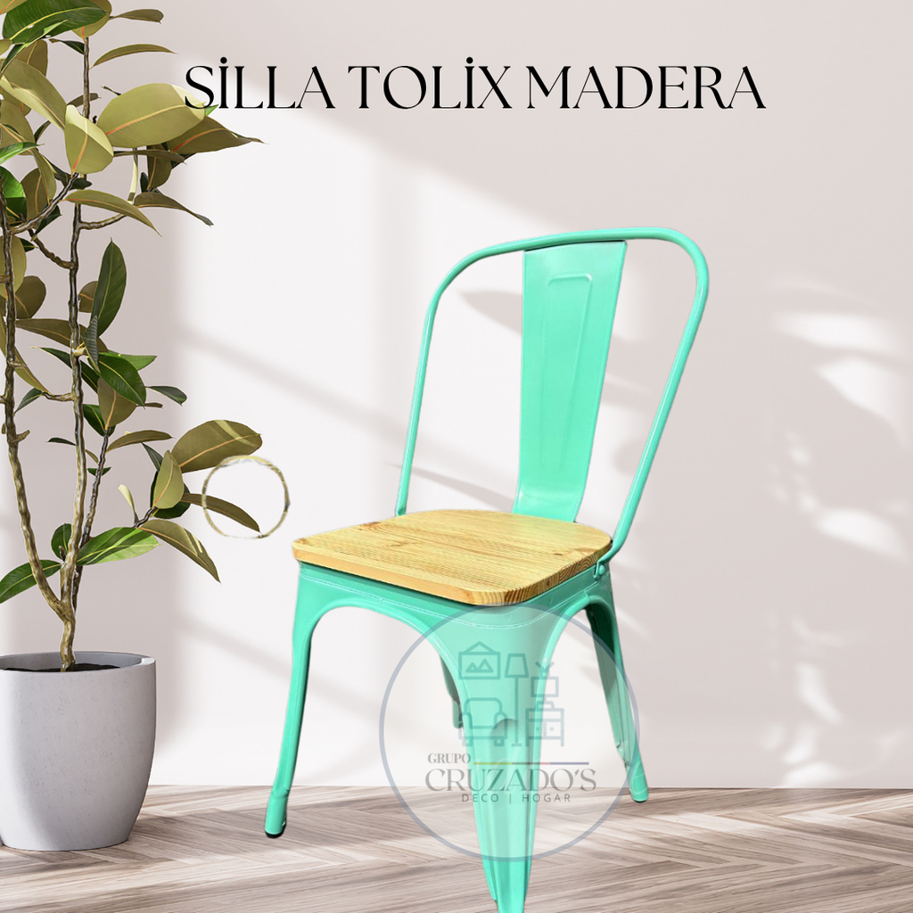 PACK 4 Sillas Tolix asiento de madera