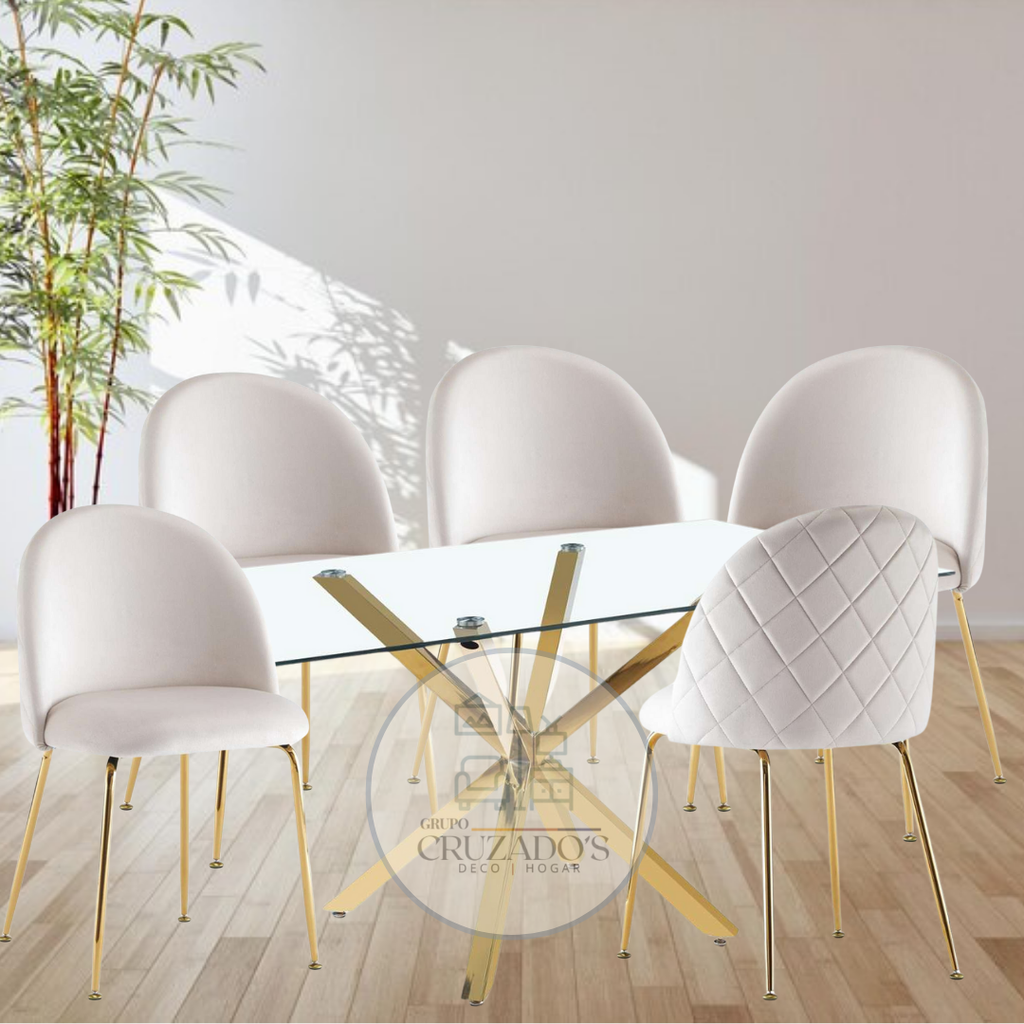 Comedor circular 100 cm + SILLAS LUXURY GOLD