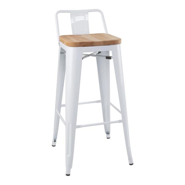 TABURETE TOLIX BLANCO CON ASIENTO DE MADERA