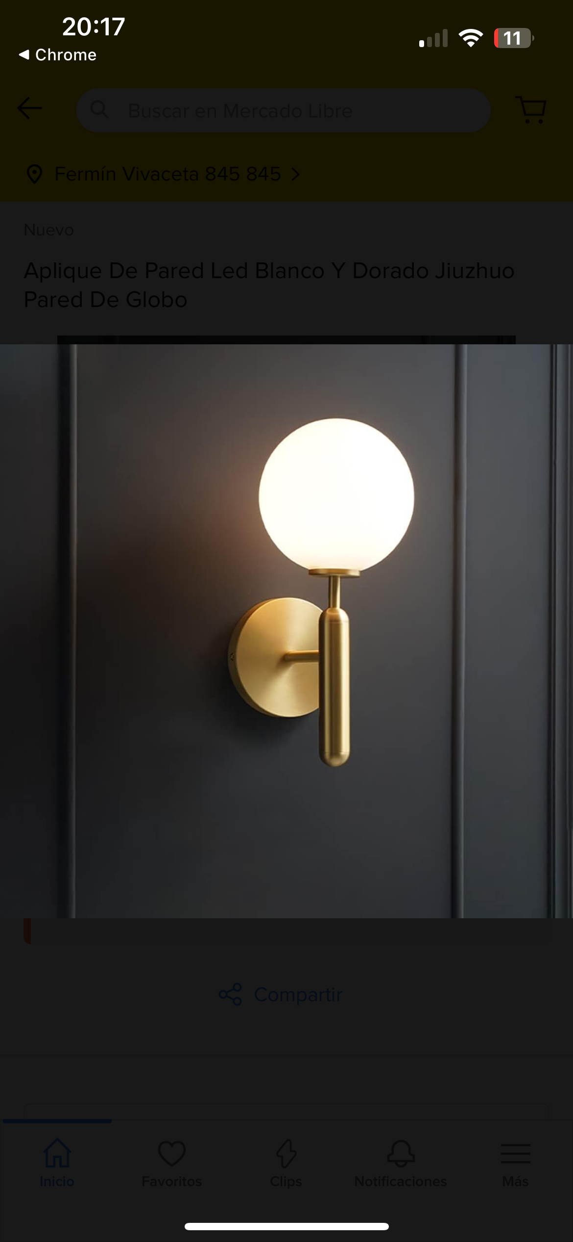 Aplique de pared LED blanco y dorado Jiuzhuo Pared de globo