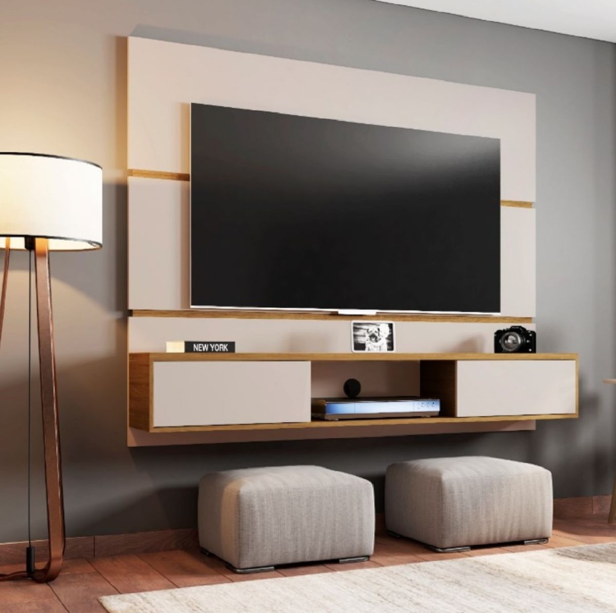 Panel Rack TV de 65" Ámbar Blanco invierno Canela