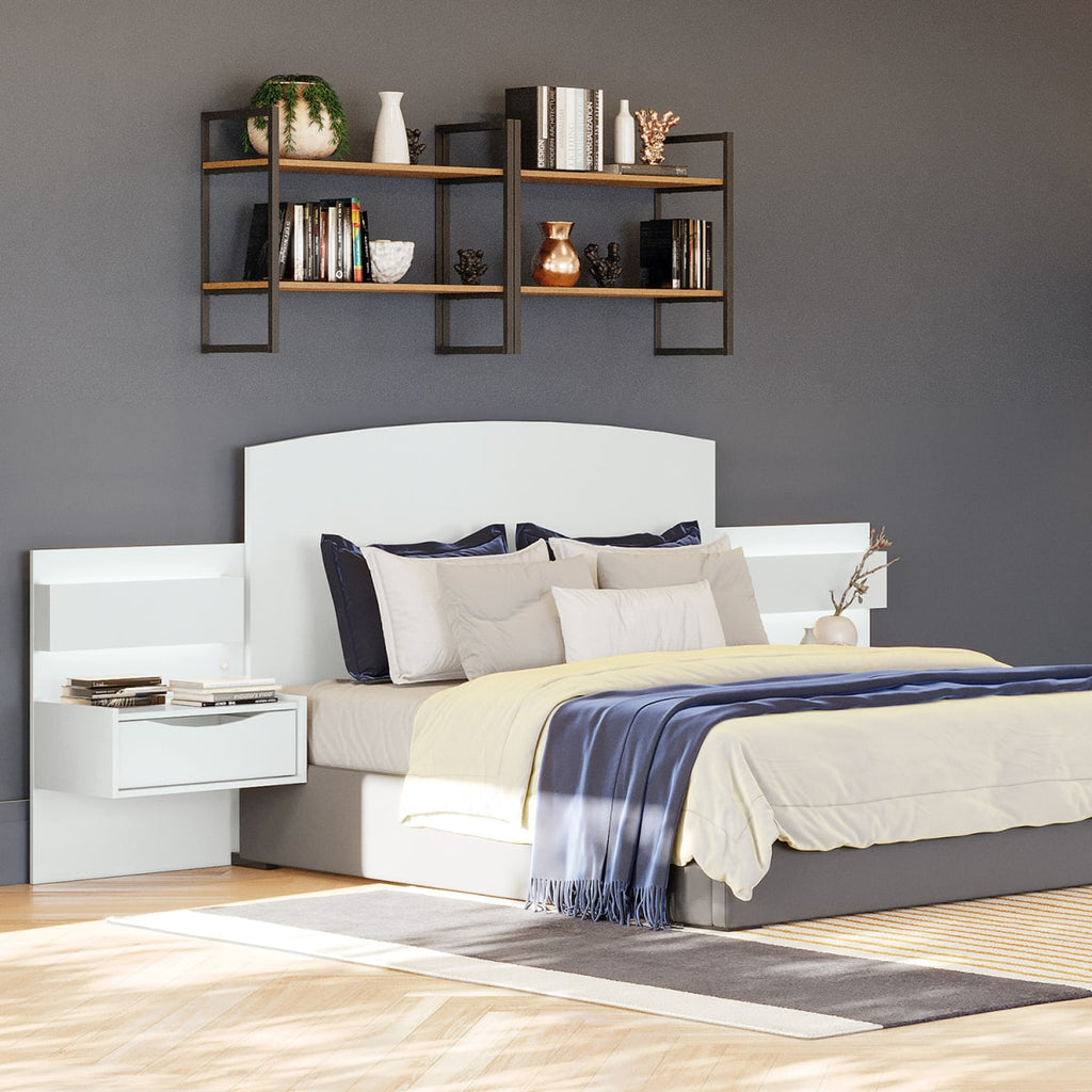 Respaldo de Cama con Veladores y Luz Led Antonella Blanco
