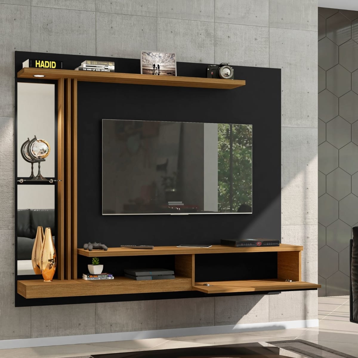 Panel Rack TV 55" Denver Negro Canela