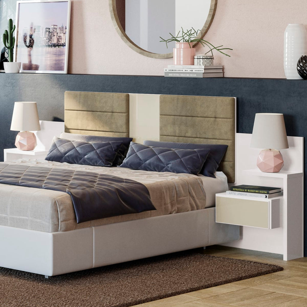 Respaldo de Cama con Veladores London Blanco