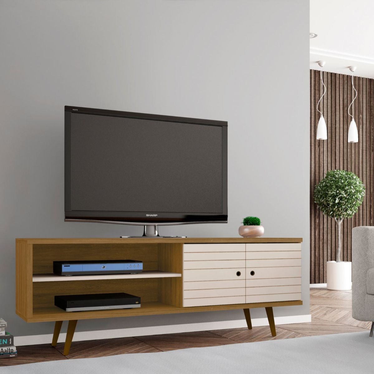 Mueble TV 70" Onix Canela Blanco Invierno