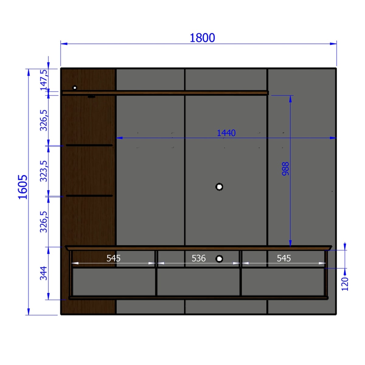 Panel para TV de 60" Trend Blanco Invierno Canela Ripado