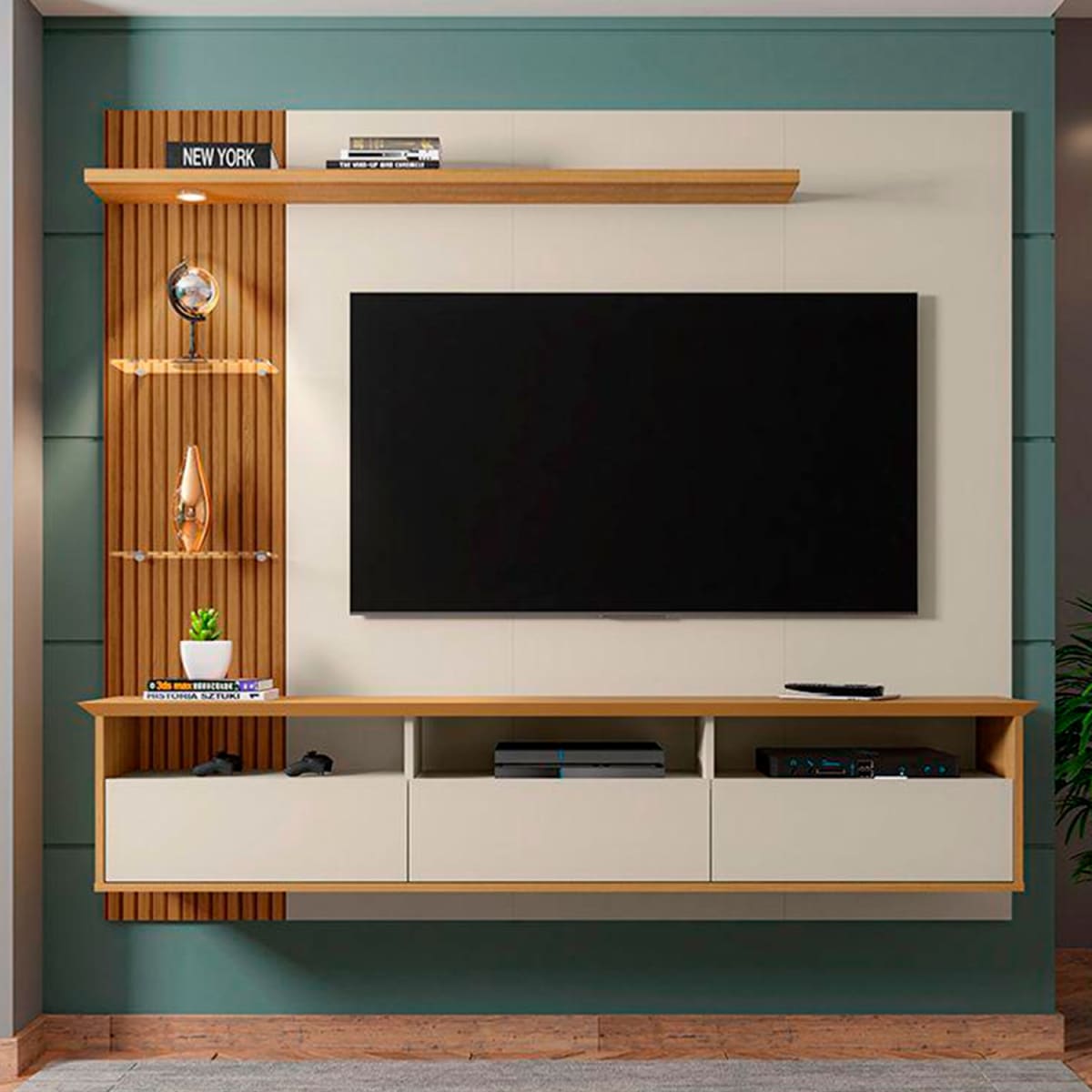 Panel para TV de 60" Trend Blanco Invierno Canela Ripado