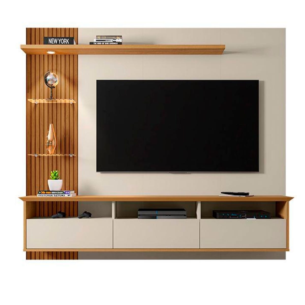 Panel para TV de 60" Trend Blanco Invierno Canela Ripado