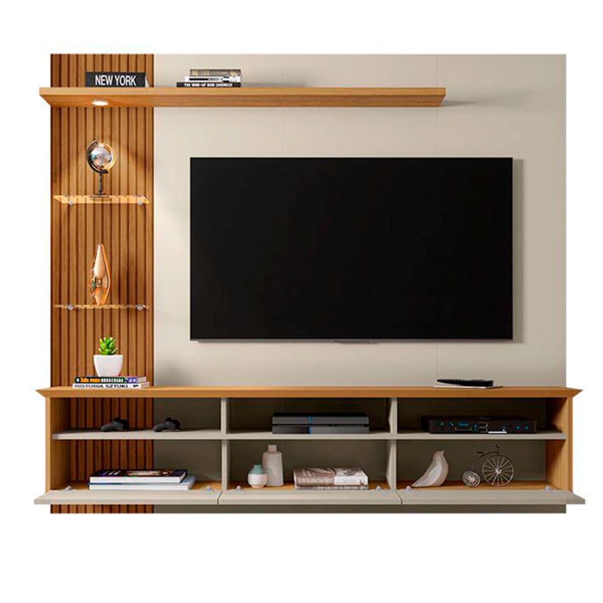Panel para TV de 60" Trend Blanco Invierno Canela Ripado
