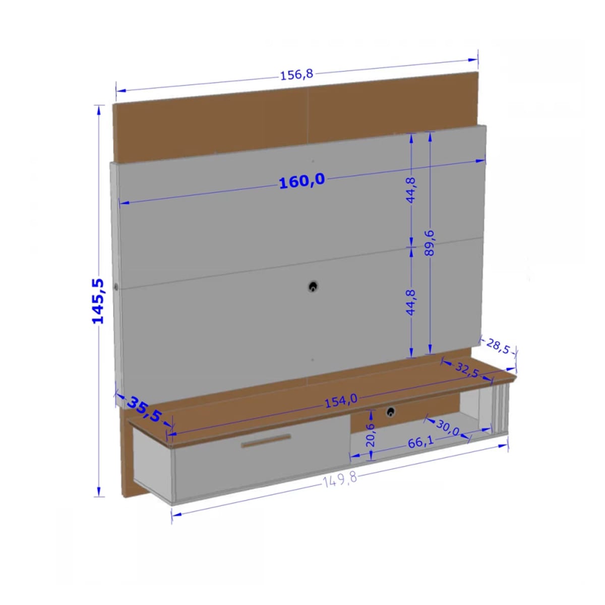 Panel Rack TV de 65" París Blanco Invierno con Luces Led