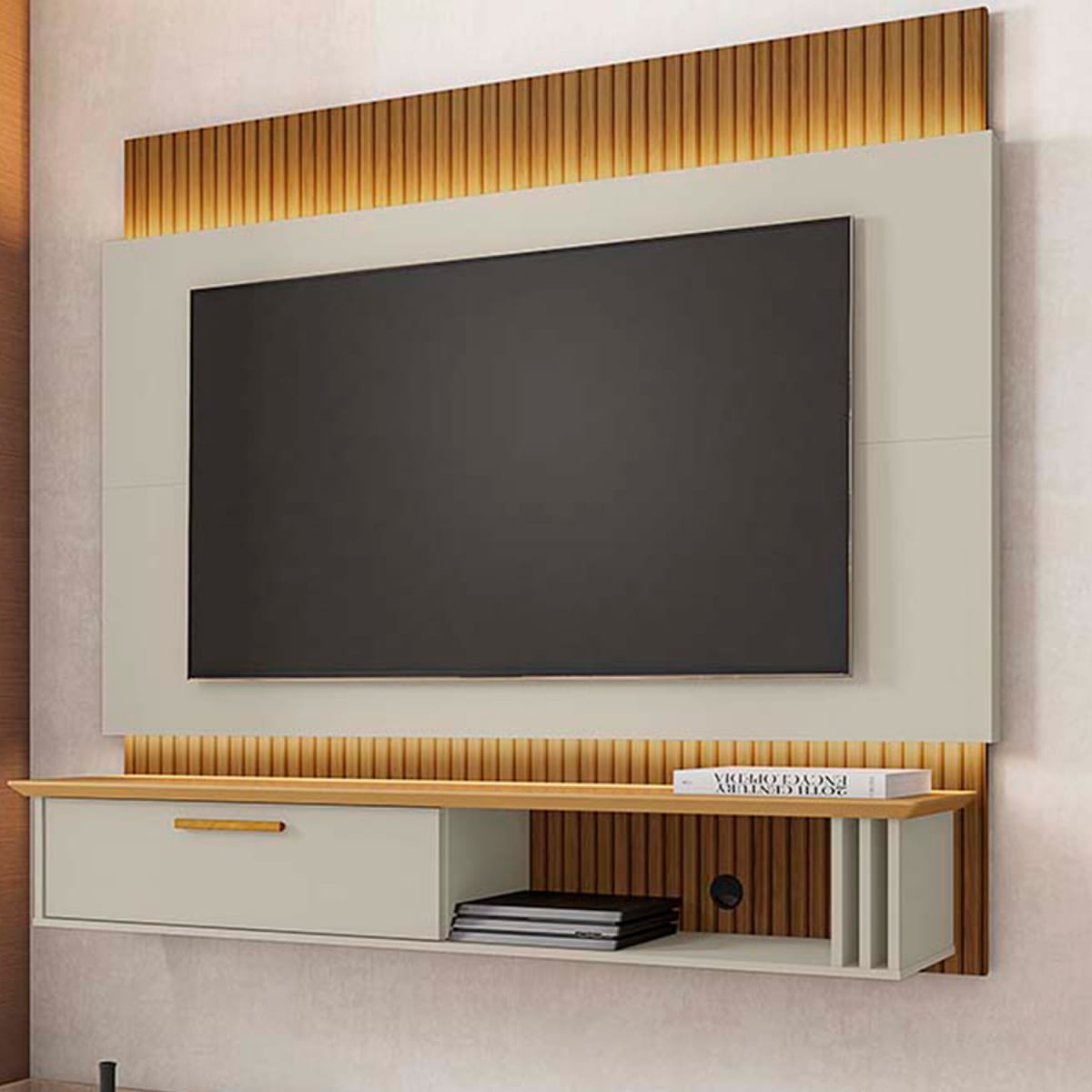 Panel Rack TV de 65" París Blanco Invierno con Luces Led