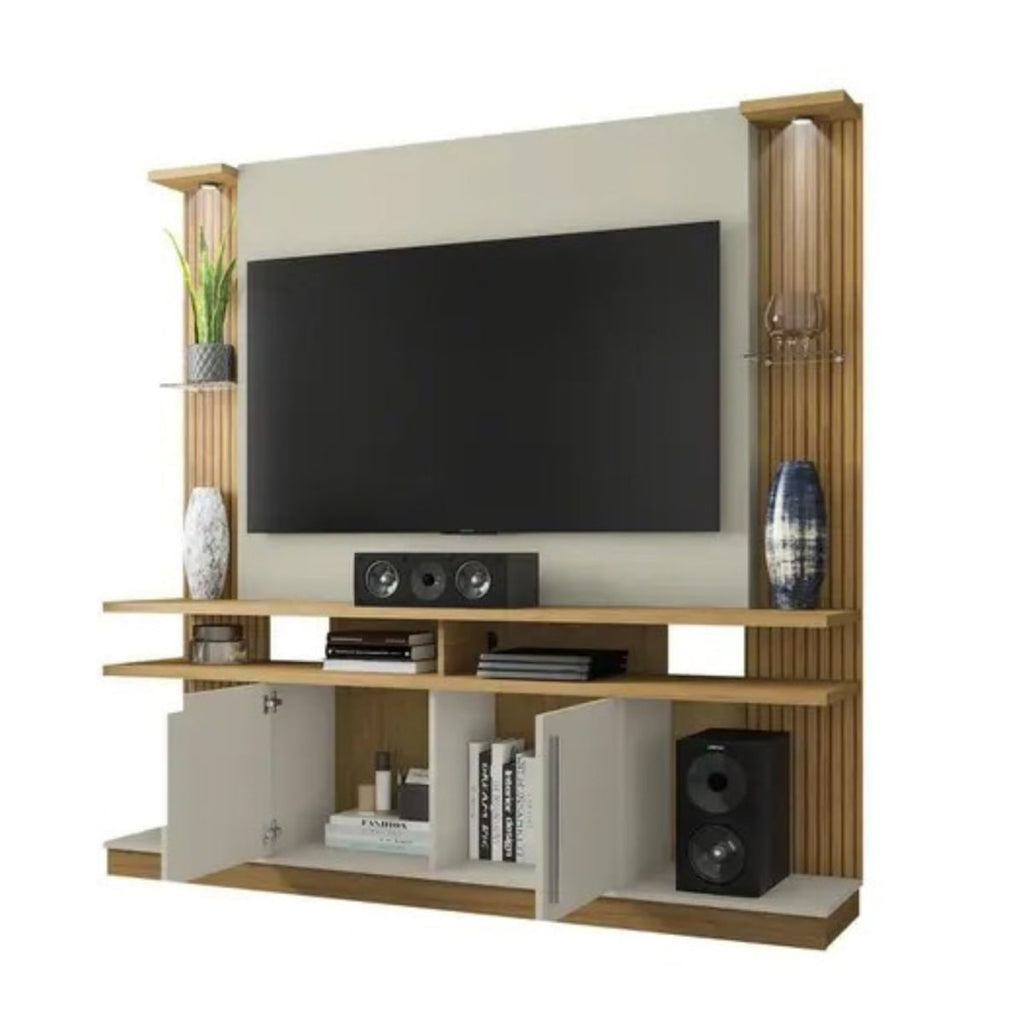 Rack Tv 55" York Canela Blanco Invierno con Led Tactil