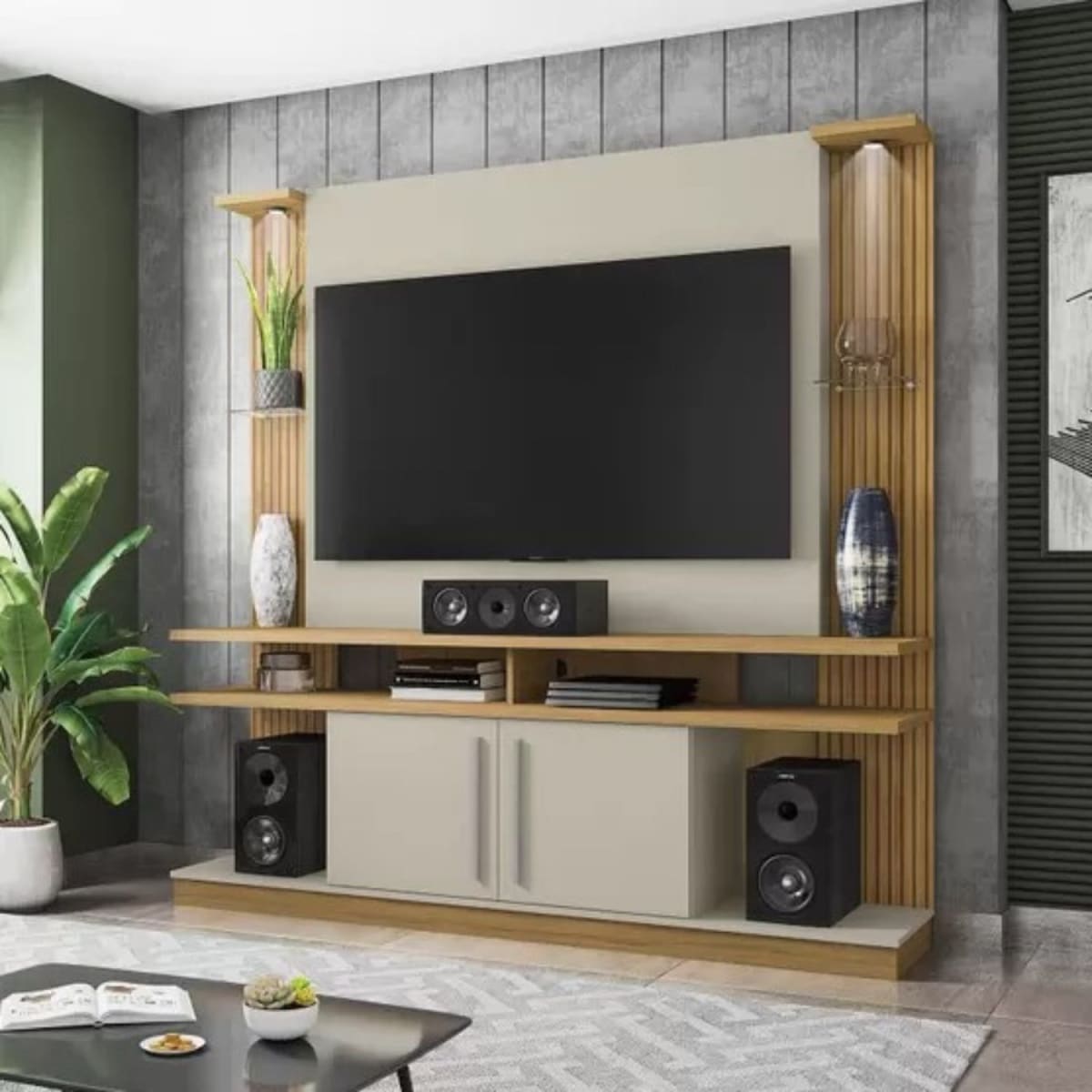 Mueble para TV de 55" York Canela Blanco Invierno con LED Táctil
